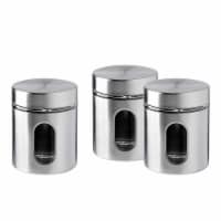 Whole Housewares | 3pc 21oz Set of Brushed Stainless Steel & Glass Canisters w/ Window