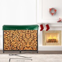 Vevor Firewood Log Rack Firewood Rack Outdoor 8Ft Black Wood Storage Stand Steel