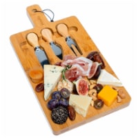 Bamboo Cheese Board and Knife Set - 12x8 inch Charcuterie Board with Magnetic Cutlery Storage