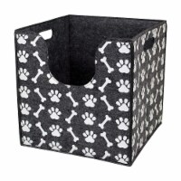 Binsthings Dog Toy Bin Storage Basket (14x14x14Inches) - Felt Box w/ Dog Paws & Bones Prints
