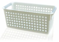 White Rectangular Plastic Shelf Organizer Basket with Handles Single Large
