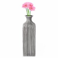 Contemporary Decorative Square Table Flower Vase with Gray Striped Design small