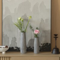 Decorative Modern Round Table Centerpiece Flower Vase with Gray Striped Design set of 2