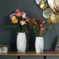 Contemporary Ceramic Marble Look Design Table Vase Geometric Flower Holder Decor set of 2