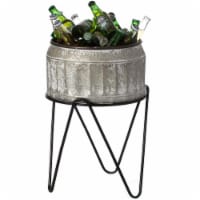 Silver Galvanized Metal Ice Bucket Beverage Cooler Tub with Stand large