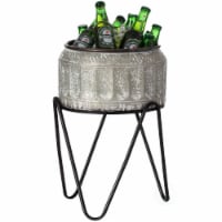 Silver Galvanized Metal Ice Bucket Beverage Cooler Tub with Stand medium