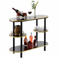 Modern Display Wooden Console Bar with Tiered Open Shelves, Mini Bar with Wine Storage Brown