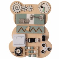Wooden Sensory Bear Shaped Learning Toddler Busy Board for Playroom, Nursery, Preschool, and