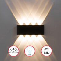 Black Contemporary Decorative Waterproof Aluminum Wall Lamp for Indoors and Outdoors, 8 Watt