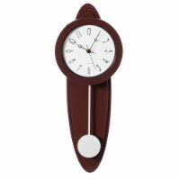Modern Grandfather Brown Oval Pendulum Wood-Looking Plastic Wall Clock for Living Room,