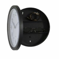 Black Wall Mounted Clock with Door for Storage Secret Interior Compartment, Hidden Safe for