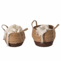 Straw Decorative Round Storage Basket Set of 2 with Woven Handles for the Playroom, Bedroom,