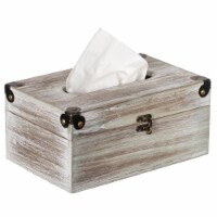 Grey Wood Facial Tissue Box Holder for Your Bathroom, Office, or Vanity with Decorative Metal