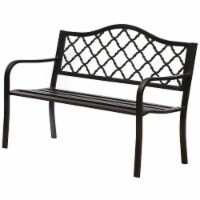 Gardenised Outdoor Garden Patio Steel Park Bench Lawn Decor with Cast Iron Back, Black
