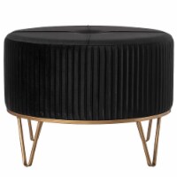 Round Velvet Ottoman Stool Raised with Hairpin Gold Base black large