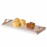 Vintiquewise QI004385 Decorative Natural Wooden Rectangular Tray Serving Board with Brown Lea