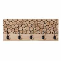 Natural Wood Hook Rack with Five Hooks for Entryway, Office, Bedroom, and Playroom