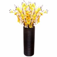 Brown Decorative Contemporary Mango Wood Ribbed Design Cylinder Shaped Vase small