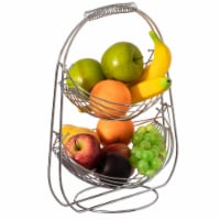 2 Tier Metal Fruit Holder Swing Basket for Kitchen Detachable Countertop Vegetables Storage