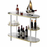 Modern Display Wooden Console Bar with Tiered Open Shelves, Mini Bar with Wine Storage White