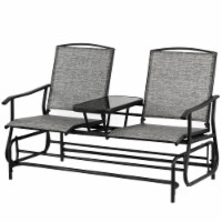 Two Person Outdoor Double Swing Glider Chair Set with Center Tempered Glass Table, Loveseat