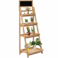 Decorative Wooden 4-Tier Chalkboard Ladder Shelf, Flower Plant Pot Display Shelf Bookshelf,