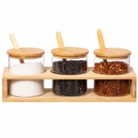 Basicwise 3-Piece Glass Containers with Bamboo Lids and Tray Holder Perspective: Main