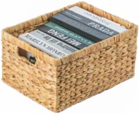 Natural Woven Water Hyacinth Wicker Rectangular Storage Bin Basket with Handles large