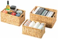 Natural Woven Water Hyacinth Wicker Rectangular Storage Bin Basket with Handles set of 3