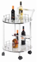 Fabulaxe QI003779.GY 19 x 30 in. Round Wood Serving Bar Cart Tea Trolley with 2 Tier Shelves