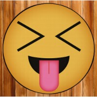 Deerlux Emoji Style Round Funny Smiley Face Kids Area Rug, Tongue Out with Closed Eyes Emoji