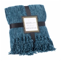 Decorative Chenille Throw Blanket with Fringe navy