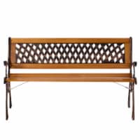 Outdoor Classical Wooden Slated Park Bench, Steel frame Seating Bench for Yard, Patio,