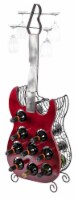 Vintage Wood and Metal Guitar Shaped 9 Bottle Freestanding Decorative Wine Holder