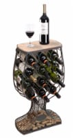 Vintage Decorative Wooden Metal Goblet Shaped Freestanding Wine Rack with Cork Holder