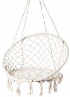 Playberg QI003830 Indoor & Outdoor Round Hanging Hammock Cotton Rope Macrame Swing Chair