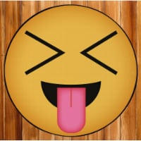 Deerlux Emoji Style Round Funny Smiley Face Kids Area Rug, Tongue Out with Closed Eyes Emoji