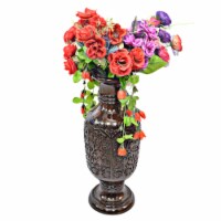 Antique Decorative Hand Curved Brown Mango Wood Table Flower Vase with Unique Textured