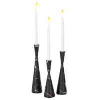 Set of 3 Decorative Resin Taper Candle Holders, Marble Design Modern Candlesticks black