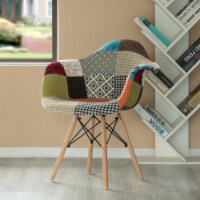 Mid-Century Modern Upholstered Plastic Multicolor Fabric Patchwork DAW Shell Dining Chair