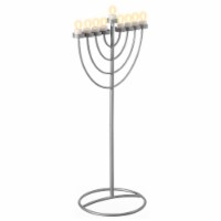 Modern Silver 9 Branch Lighting Thin Pipe Hanukkah Menorah, Metal-Aluminum Large