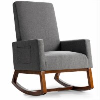 Gymax Rocking Chair High Back Upholstered Lounge Armchair w/ Side Pocket Grey