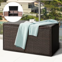 88 Gallon Rattan Storage Box Outdoor Patio Container Seat w/ Door Mix Brown