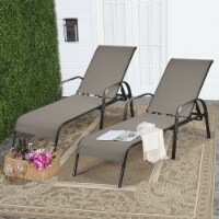 2PCS Adjustable Chaise Lounge Chair Recliner Patio Yard Outdoor w/ Armrest Brown