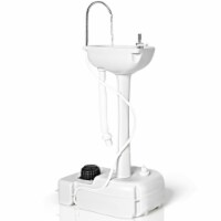 Portable Wash Sink Camping Sink Wash Basin Stand w/ Wheels & Foot Pump