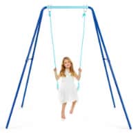 Outdoor Kids Swing Set Heavy Duty Metal A-Frame w/ Ground Stakes