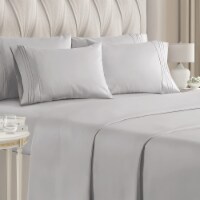 CGK Linens 6 Piece Microfiber Solid Sheet Set - California King - Light Grey