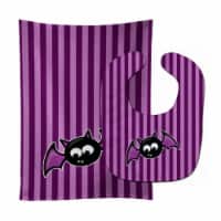 Carolines Treasures  BB9111STBU Halloween Bat Purple Stripes Baby Bib & Burp Clo