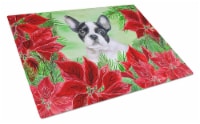French Bulldog Black White Poinsettas Glass Cutting Board Large