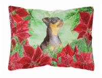 Miniature Pinscher #2 Poinsettas Canvas Fabric Decorative Pillow